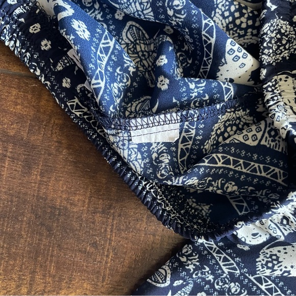 A’GACI Women’s Large Navy & White Ethnic Elephants Wide Leg Boho Hippie Pants - Picture 7 of 11